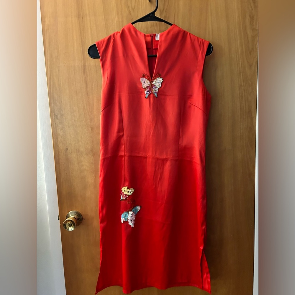 Vintage Red Mandarin Collar Dress
